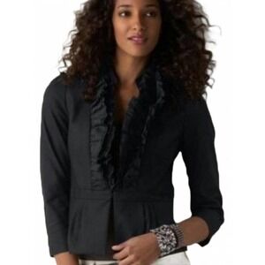 Ann Taylor Loft Black Cotton Ruffle 3/4 Sleeve Blazer Size 10P